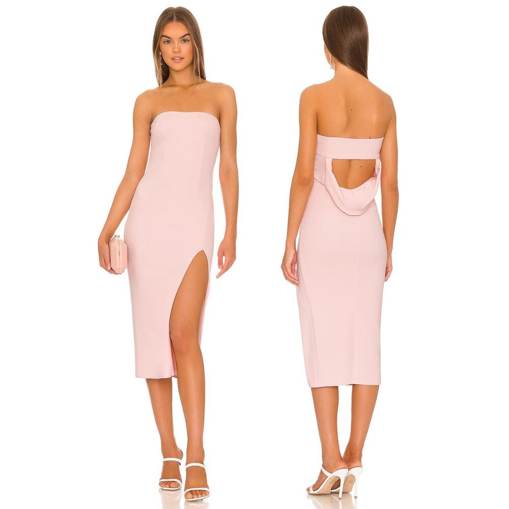 Katie May Grace Strapless Midi Dress Draped Back Cut Out Side Slit Blush Size S